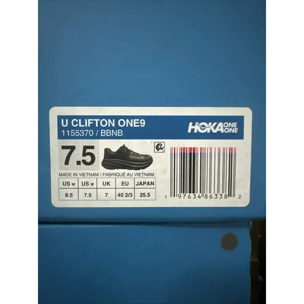 New Women's Size 8.5 Hoka Clifton One 9 Black Running 1155370-BBNB Men's 7.5